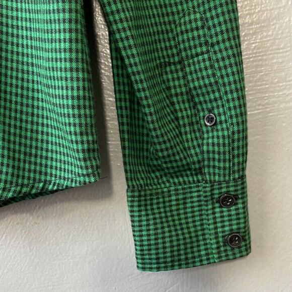 New York & Company Womens Size Medium Green Gingham Plaid Ruffled Shirt Twee - Picture 5 of 7